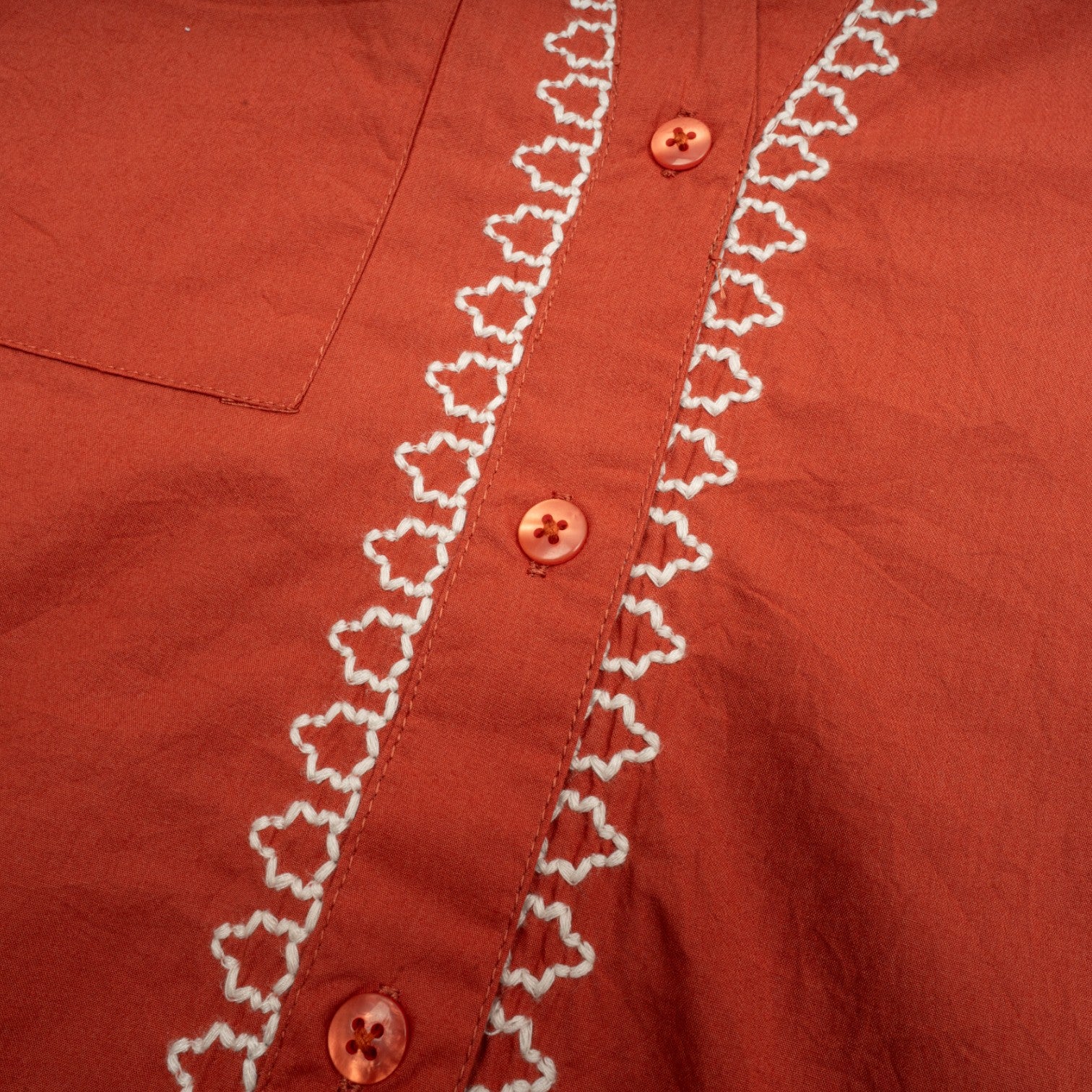 Contrast Embroidered Long Sleeve Button Down Blouse - Image 2