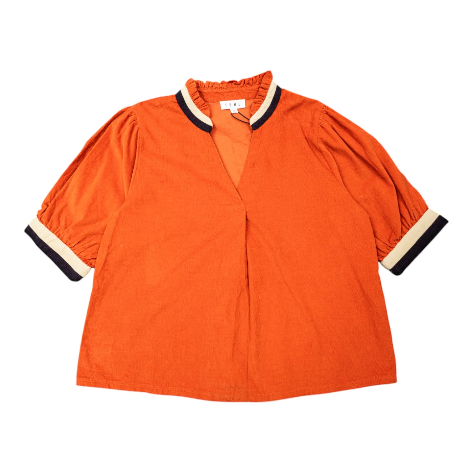 Corded Long Sleeve V-Neck Top