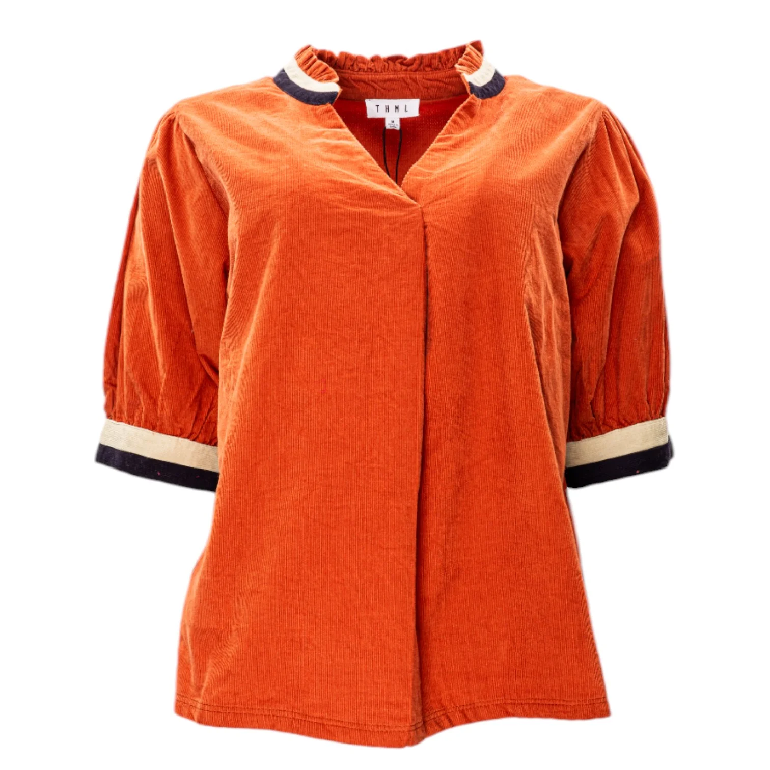Corded Long Sleeve V-Neck Top - Image 2