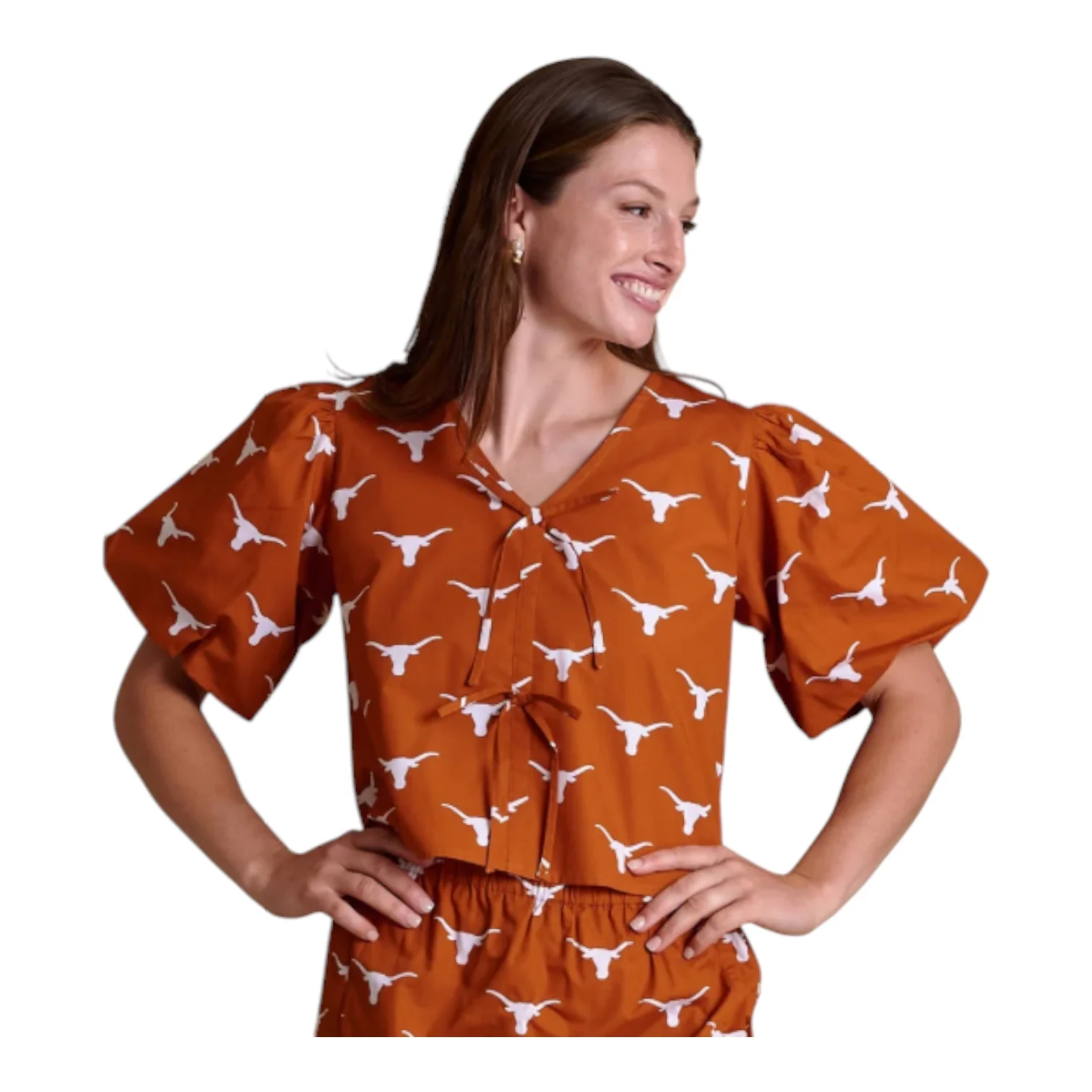 Stewart Simmons Poplin Puff Sleeve Tie Top - Image 2